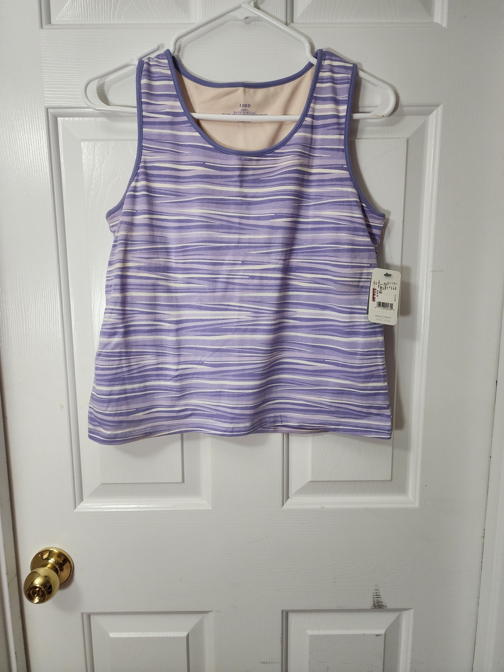 Izod Lavender & White Striped Scoop Neck Yoga Tank Sz L